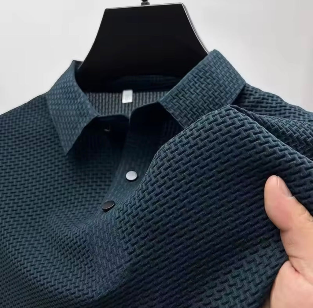 Men's Business Casual Short Sleeved Bone Flower Solid Color POLO Shirt Fashion Breathable Comfortable Summer Versatile Top