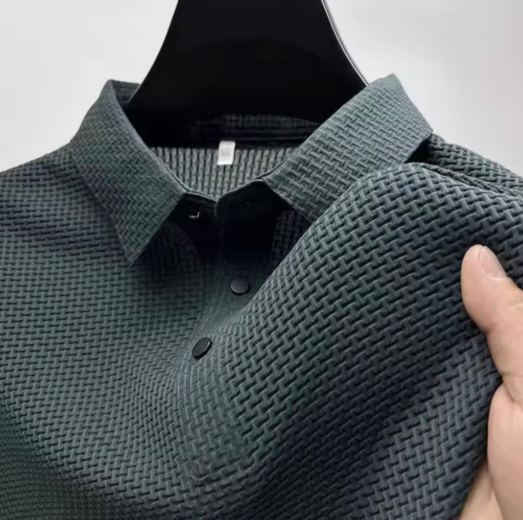 Men's Business Casual Short Sleeved Bone Flower Solid Color POLO Shirt Fashion Breathable Comfortable Summer Versatile Top