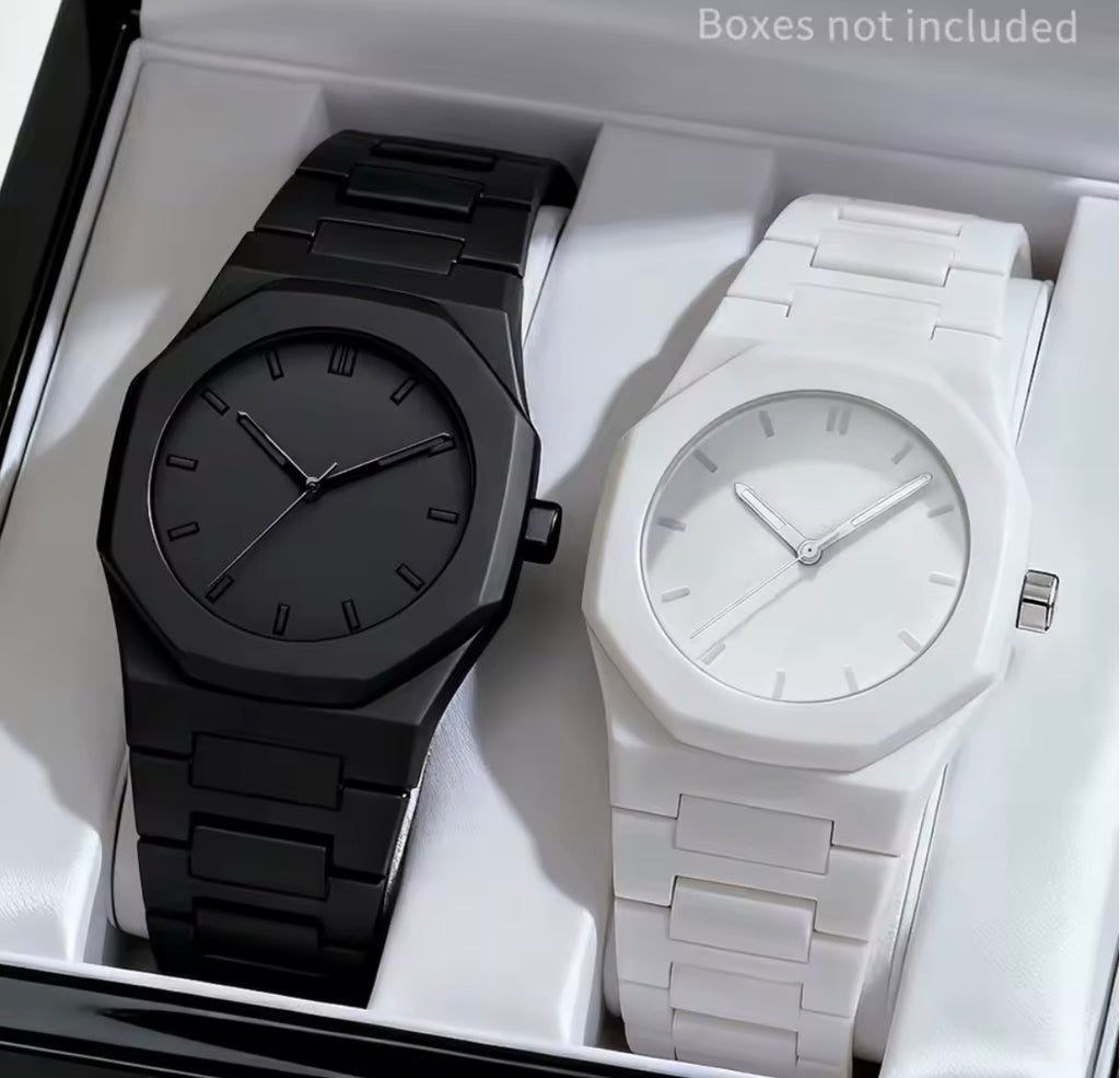 2PCS Fashion Men Quartz Watches Set Casual Plastic Band Man Sports Wristwatch Reloj Hombre（Without Box）