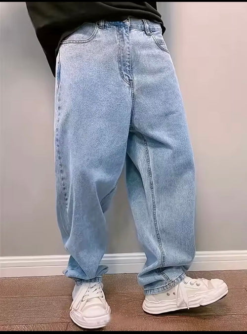 Casual Oversize Baggy Jeans Mens Spring Autumn Straight Loose Light Blue Denim Trousers Streetwear Fashion Wide Leg Pants Y2k