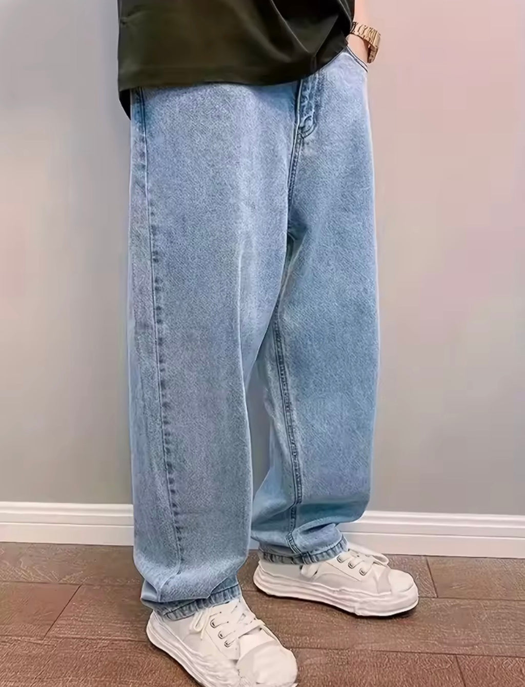 Casual Oversize Baggy Jeans Mens Spring Autumn Straight Loose Light Blue Denim Trousers Streetwear Fashion Wide Leg Pants Y2k